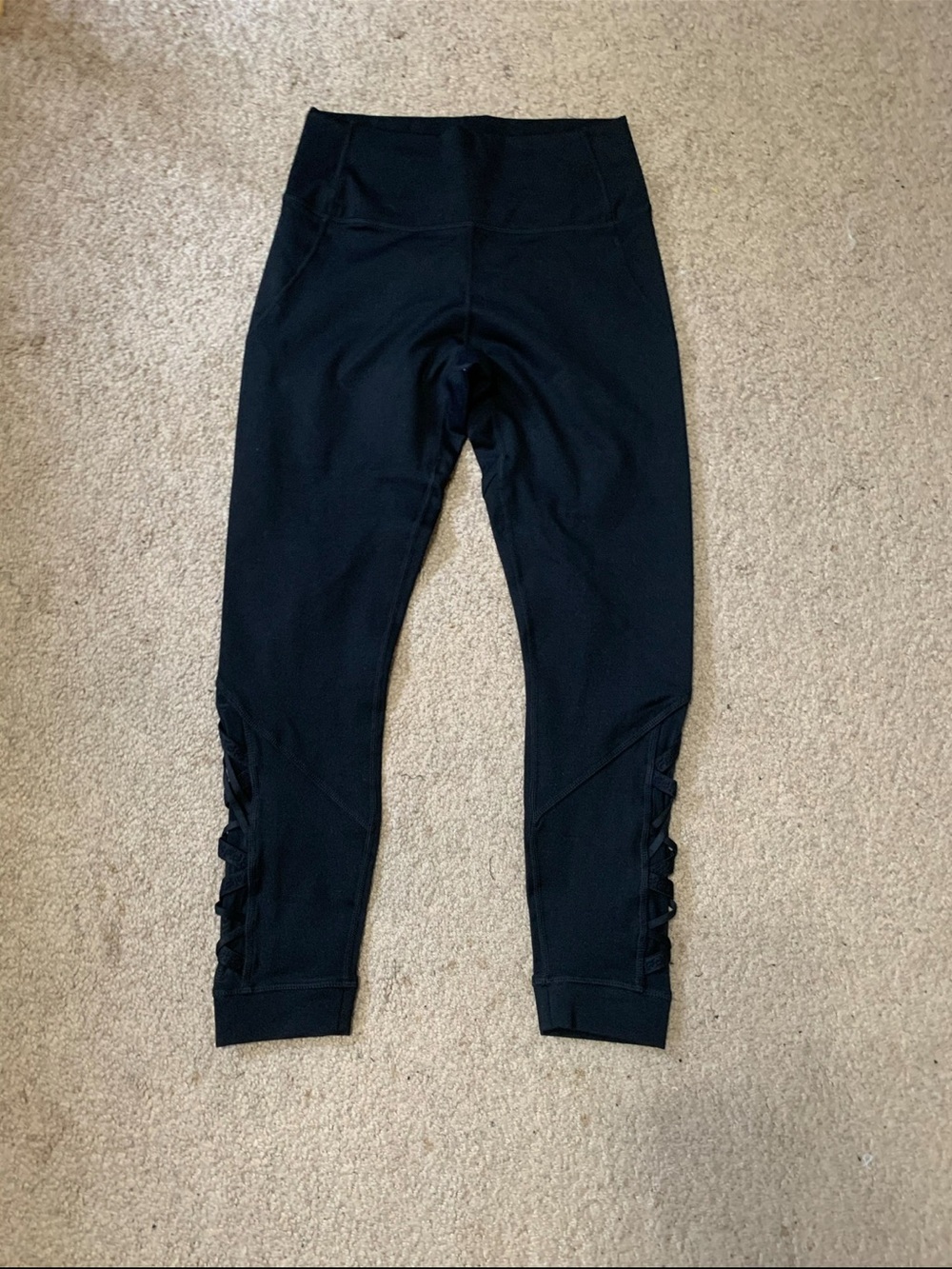 Fabletics Black Women's Leggings with Side Lace-Up Panels size Small